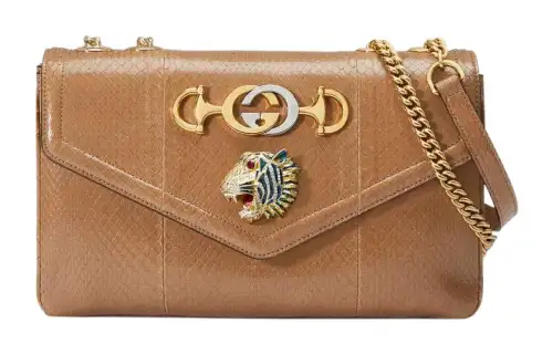 GUCCI Rajah Snake Skin Shoulder Bag, Crossbody Bag Medium Women's Brown