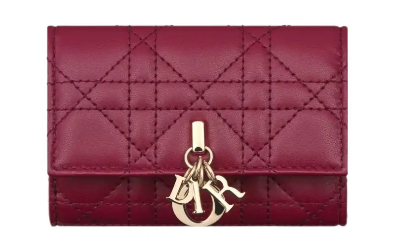 DIOR Sheepskin Wallet Extra Small Women's Deep Peach Red