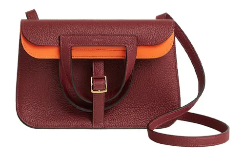 HERMES Halzan Clemence Bullock Leather Handbag, Shoulder Bag, Crossbody Bag Women's Red Orange