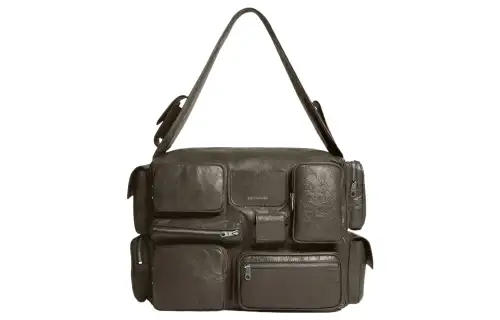 Balenciaga Superbusy Arena Sheepskin, Textile Handbag, Shoulder Bag Men's Dark Green