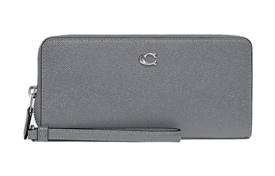 COACH Continental Wallet Leather Wrist Bag Wallets Women's Gray Blue