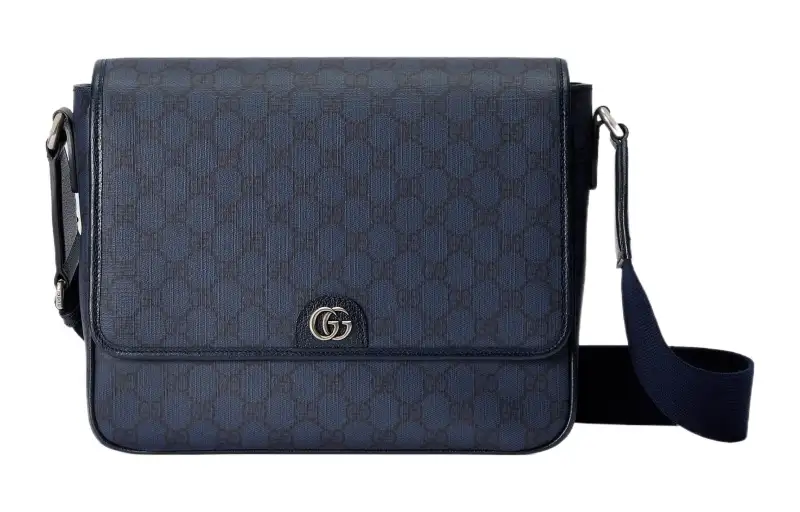GUCCI Ophidia Canvas With Leather Shoulder Bag, Crossbody Bag Medium Men's Blue & Black