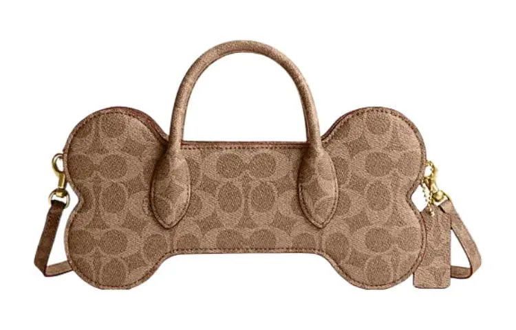 COACH PVC Bone Bag One Shoulder Crossbody Handbags Women's Brown & Yellow & Rusty Red