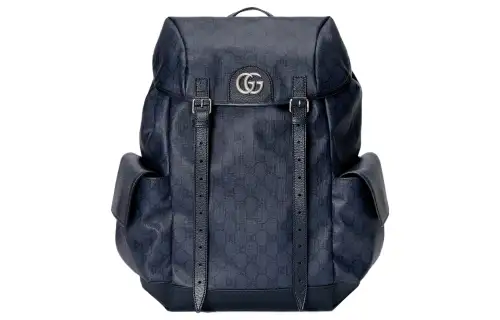 GUCCI Ophidia Canvas With Leather Backpack Men's Blue/Black