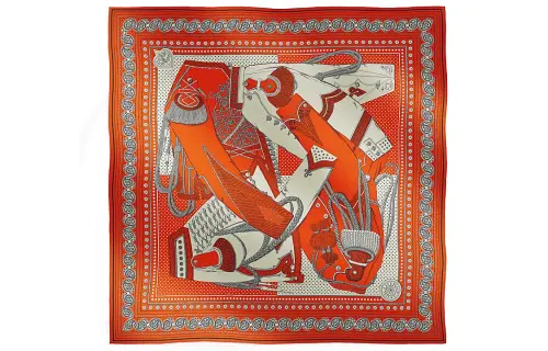 HERMES Zouaves Et Dragons Shawls Women's Orange