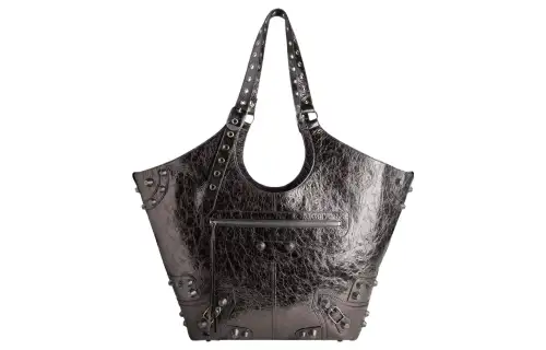 Balenciaga Le Cagole Sheepskin Handbag Large Women's Metallic Gray