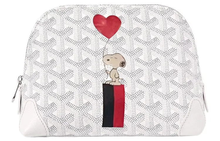 GOYARD Vendôme Canvas With Calfskin Dog's Teeth Toiletry Bag Makeup Bag Women's White/Red Heart Balloons