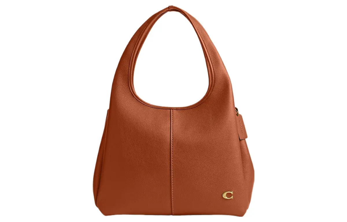 COACH Lana Polished Pebble Leather Handbag, Shoulder Bag Large Women's Orange Yellow