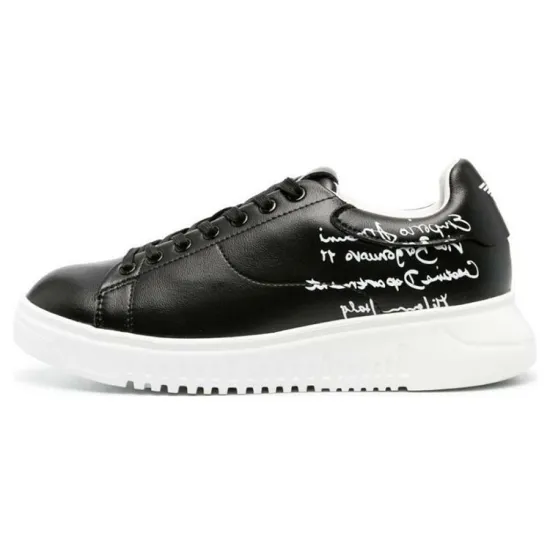EMPORIO ARMANI Calligraphy-print Leather Sneakers