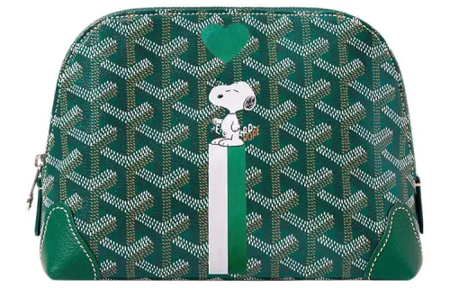 GOYARD Vendôme Canvas With Calfskin Dog's Teeth Toiletry Bag Makeup Bag Women's Green/Green Heart Balloon