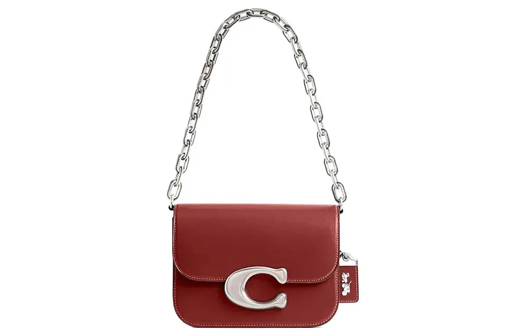 COACH Cow Leather Messenger Bag, One Shoulder Handbag Small Women's Enamel Red