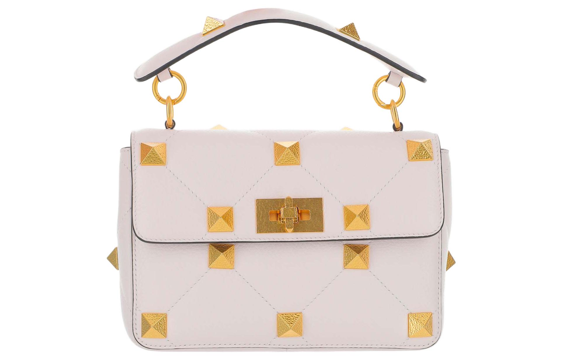 Valentino Valentino Roman Stud diamond quilted pattern large rivet detail grained calfskin hand crossbody shoulder bag medium women's white