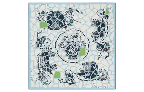 HERMES Printed Pattern Knit Scarves Men's Sky Blue