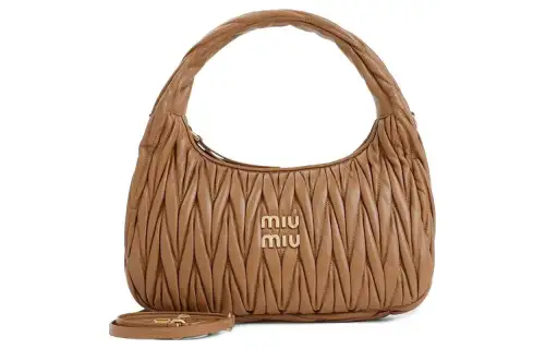 MIU MIU Wander Soft Sheep Leather Hobo Bag, Shoulder Bag, Crossbody Bag, Handbag Regular Women's Caramel