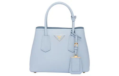 PRADA Double Leather Shoulder Bag, Crossbody Bag, Handbag Mini Women's Light Blue