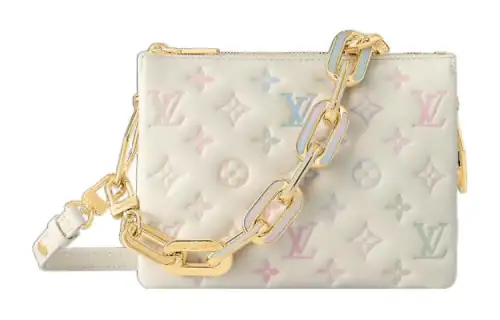 LOUIS VUITTON Coussin Leather Shoulder Bag, Crossbody Bag Small Women's White