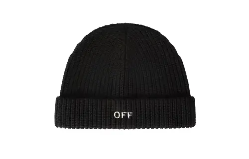 OFF WHITE Embroidered Ribbed Knit Beanie