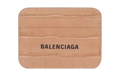 Balenciaga Cash Bright Crocodile Pattern Embossed Cow Leather Card Holder Regular Women's Brown