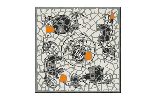 HERMES Mosaique Silk Scarves Men's Gray