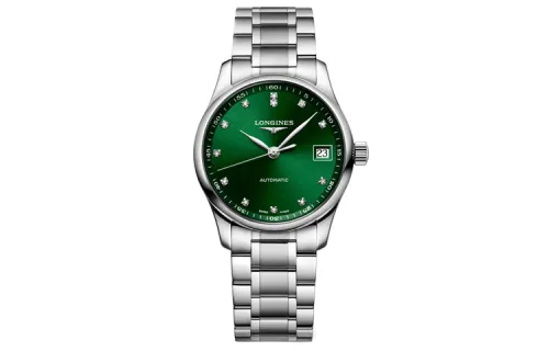 LONGINES Mechanical mechanism, waterproof women's watch, green dial, case stainless steel, watch strap, 30meter, 34mm