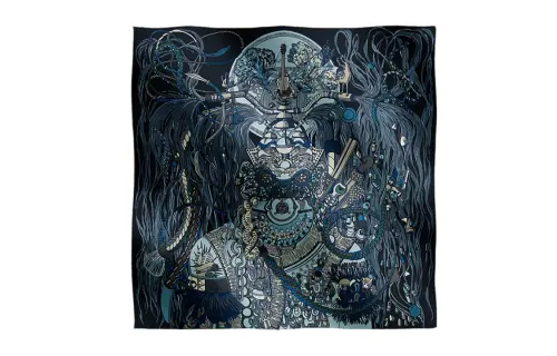 HERMES Patterned Print Mulberry Silk Scarves Men's Blue