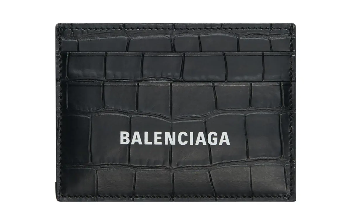 Balenciaga Cash Matte Crocodile Pattern Embossed Cow Leather Card Holder Card Holder Regular Women's Black
