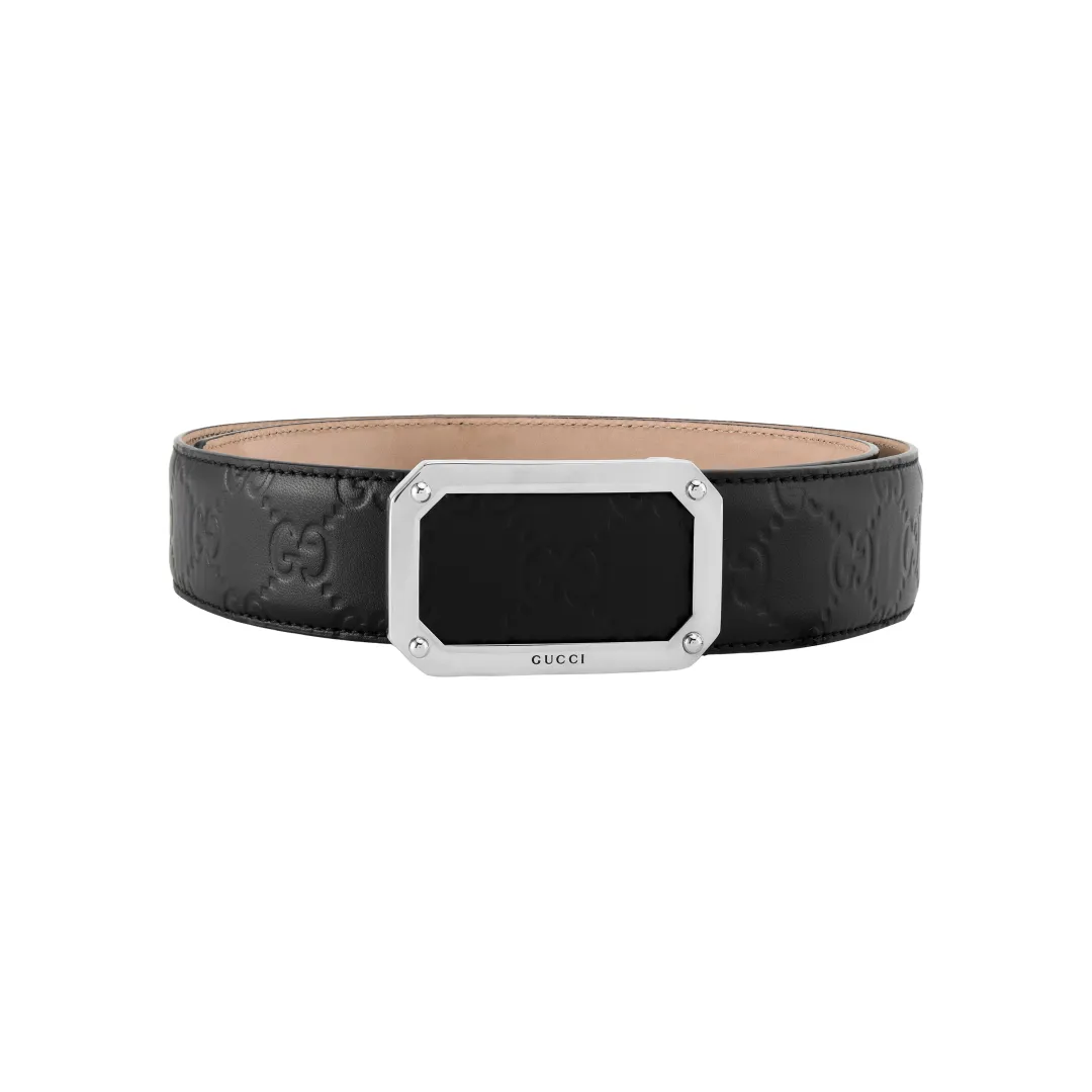 GUCCI Signature Leather Belt Rectangle Buckle