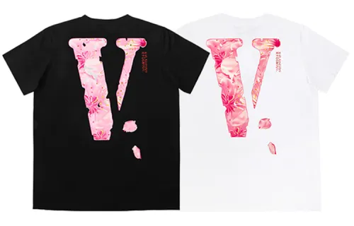 VLONE T Shirts Unisex 2 Pack Black+White Crew Neck Moderate Straight Fit