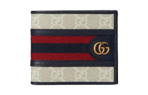 GUCCI Ophidia Canvas With Leather Wallet Men's Beige/White/Blue