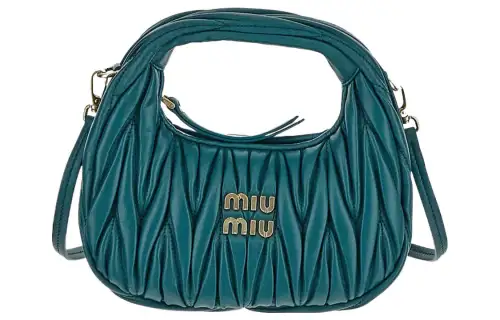 MIU MIU Wander Soft Sheep Leather Hobo Bag, Shoulder Bag, Crossbody Bag, Handbag Mini Women's Lake Blue