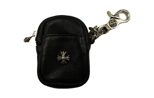 Chrome Hearts Leather Charm Bag With Earphone Case Unisex Black