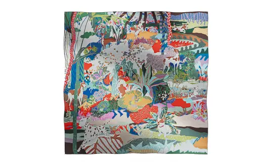 HERMES Hand Rolled Hem En Liberte Shawls Women's Multicolor