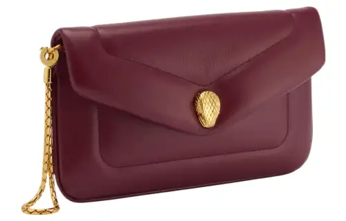 BVLGARI Serpenti Reverse Calfskin Envelope Bag, Crossbody Bag, Shoulder Bag Women's Burgundy