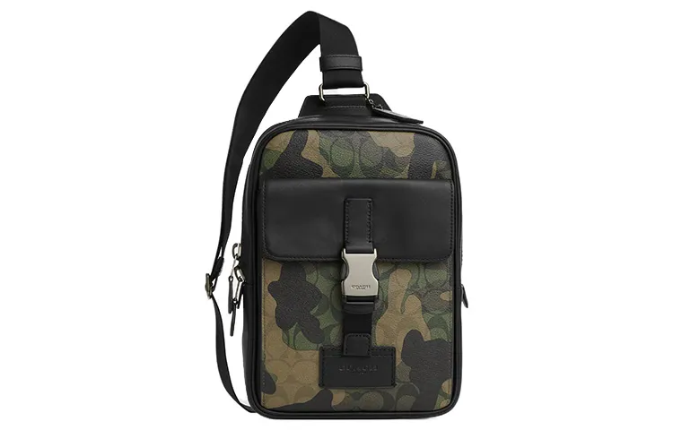 COACH Coated Canvas With Smooth Calfskin Shoulder Bag, Crossbody Bag, Fanny Pack, Sling Bag Small Men's Camouflage