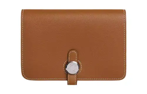 HERMES Dogon Evercolor Calfskin Wallet Unisex 37 Gold Brown