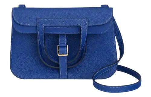 HERMES Halzan Clemence Bullock Leather Horse Hoof Bag, Handbag, Shoulder Bag, Crossbody Bag 25 Women's Blue