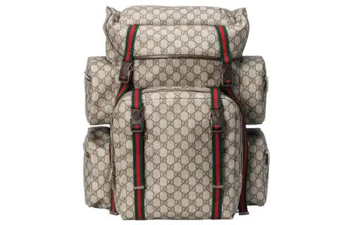 GUCCI Canvas With Leather Backpack Men's Beige & Ebony