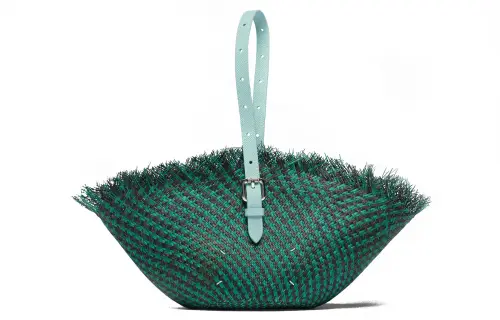 Maison Margiela Grain Calfskin With Straw Shoulder Bag Women's Green/Black/Blue