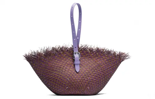 Maison Margiela Grain Calfskin With Straw Handbag Women's Purple/Brown