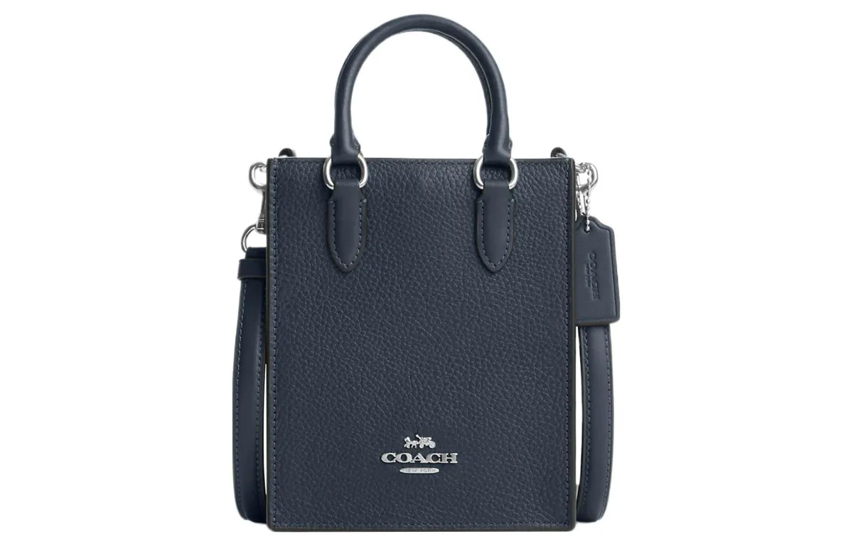 COACH Pebbled Leather Tote Bag, Shopping Bag, Shoulder Bag, Handbag Small Women's Blue
