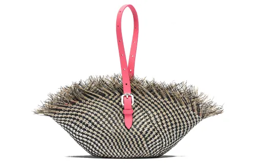 Maison Margiela Grain Calfskin With Straw Handbag Women's Pink