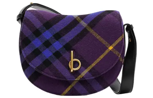 Burberry Plaid Wool With Calfskin Shoulder Bag, Crossbody Bag Medium Women's Ribbon Purple