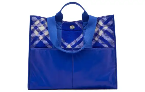 Burberry Check Pattern Shopper Tote Bag Blue