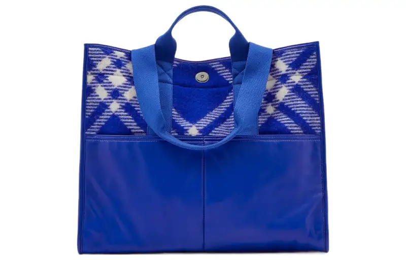 Burberry Check Pattern Shopper Tote Bag Blue