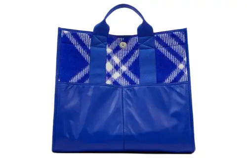 Burberry Wool With Polyester And Calfskin Tote Bag, Shopping Bag, Handbag Large Men's Knight Blue