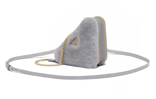 PRADA Shearling With Leather One Shoulder Crossbody Clutch Mini Women's Gray