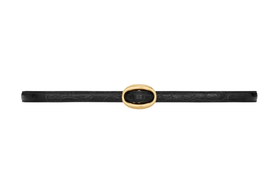 SAINT LAURENT Cow Leather Belts Men's Black Width 1.5cm