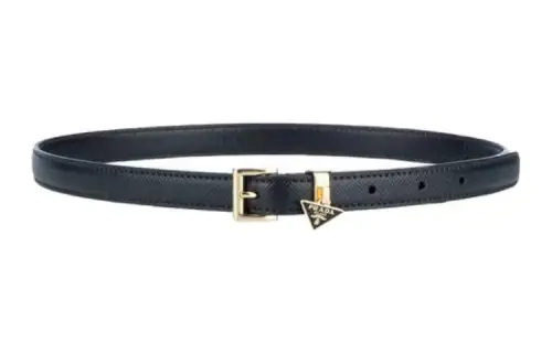 PRADA Badge Decoration Pin Buckle Leather Belts Women's Black Width 1.5cm