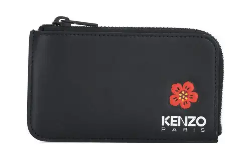 KENZO Cow Leather Card Holder Unisex Black