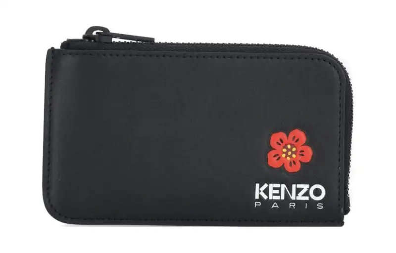 KENZO Cow Leather Card Holder Unisex Black